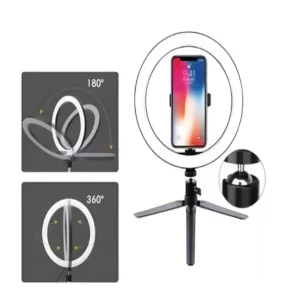 Ring Light 8 Polegadas com Tripé de Mesa e Suporte para Celular – Luz LED Bicolor USB - Imagem 2