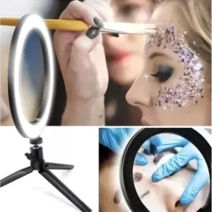 Ring Light 8 Polegadas com Tripé de Mesa e Suporte para Celular – Luz LED Bicolor USB - Imagem 3