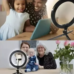 Ring Light 8 Polegadas com Tripé de Mesa e Suporte para Celular – Luz LED Bicolor USB - Imagem 4