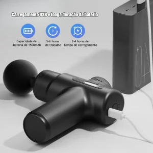 Mini Massage Gun com 6 Velocidades – 4 Cabeçotes, Silenciosa, USB e 1500mAh - Imagem 3