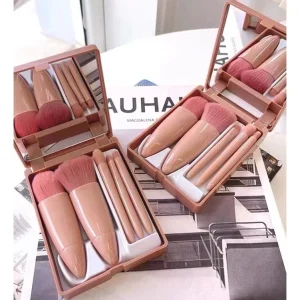 Novos Mini Espelho De Maquiagem Portátil Com 5 Pcs Pincéis De Maquiagem Lupa Mão Segurar Bolso Dobrável - Imagem 2