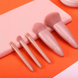 Novos Mini Espelho De Maquiagem Portátil Com 5 Pcs Pincéis De Maquiagem Lupa Mão Segurar Bolso Dobrável - Imagem 5