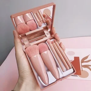 Novos Mini Espelho De Maquiagem Portátil Com 5 Pcs Pincéis De Maquiagem Lupa Mão Segurar Bolso Dobrável - Imagem 1
